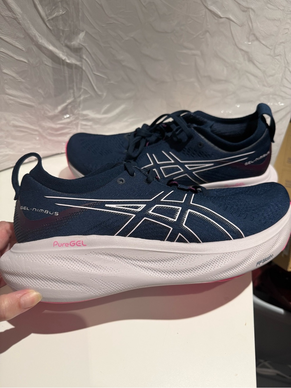 Asics Navy and Pink Women's Athletic Running Shoes - Picture 5 of 7